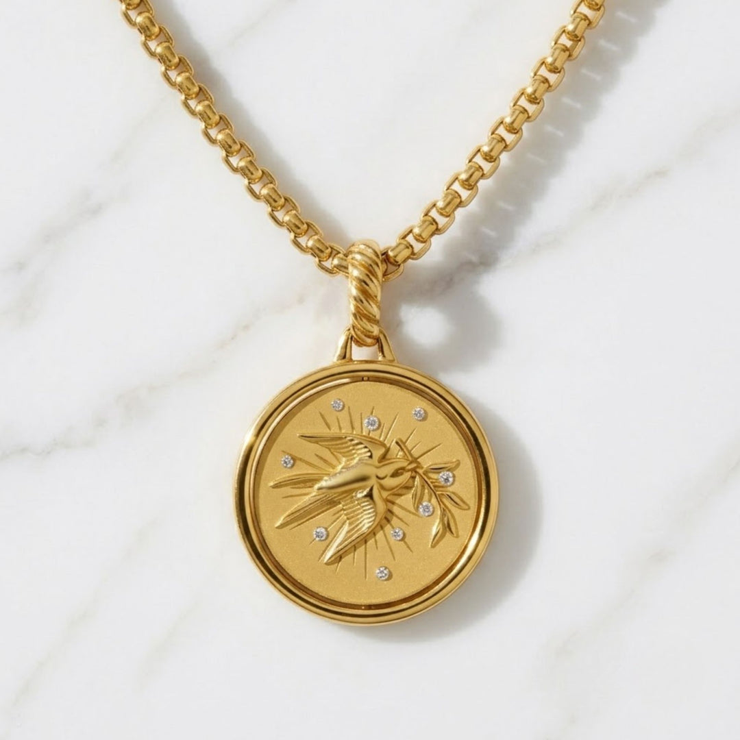 Gold Amulet with Hummingbird Pendant, Natural diamond , Pave Set, Symbolic Jewelry, Gift for Mom, Luxury Talisman  Pendant