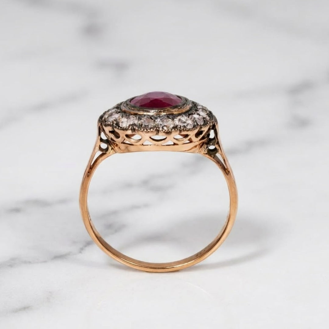 Royal Natural Ruby & Diamond Halo Ring