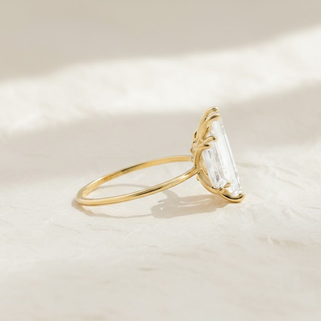 2 Carat Baguette Lab Grown Diamond Ring in 14k Yellow Gold: Minimalist Diamond Engagement Ring