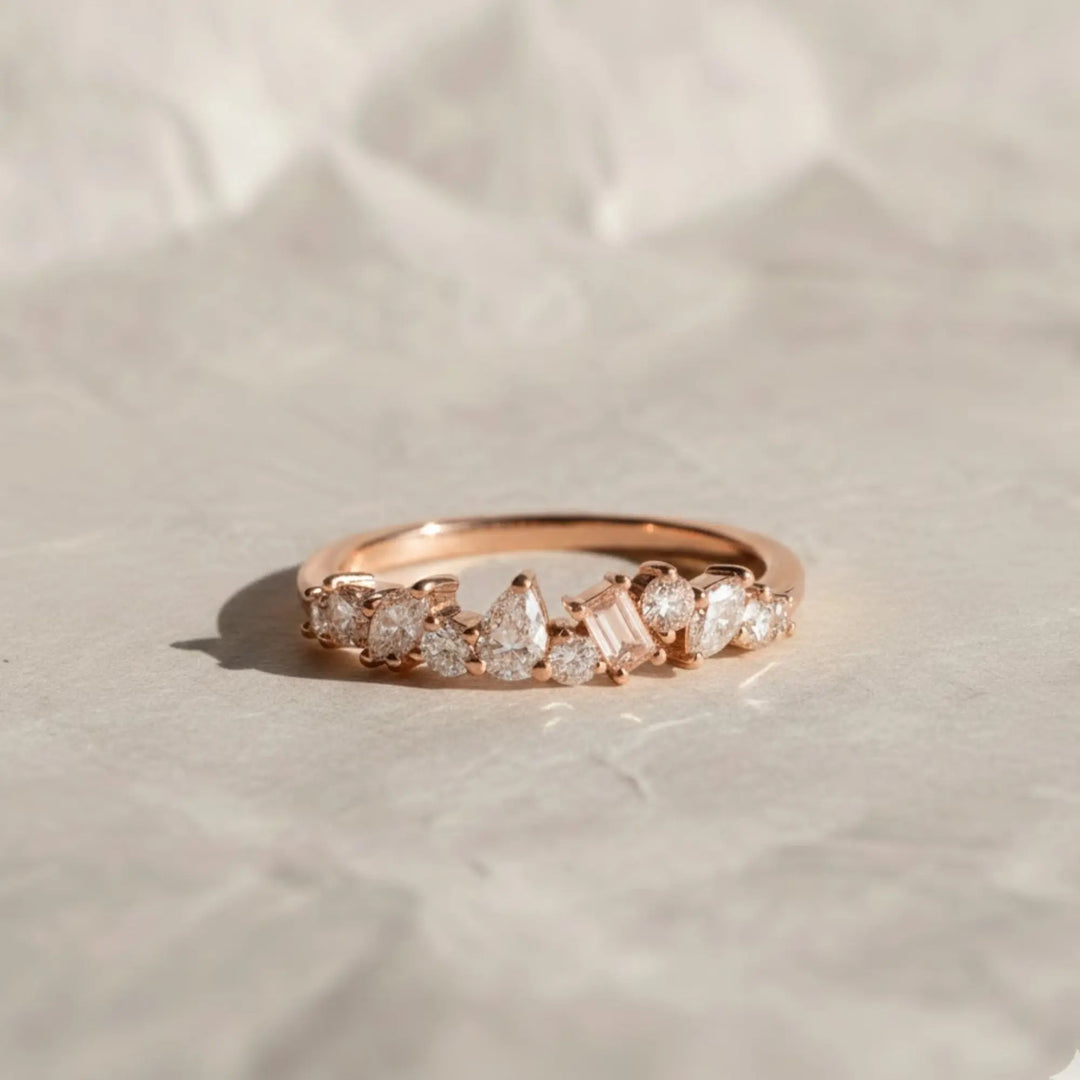 14k Gold Lab Grown Diamond Ring, Shared Prong Wedding Band Jwalin Jewels