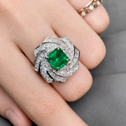 18K Solid Gold Vivid Green Emerald & Natural Diamond Cocktail Ring | IGI Certified