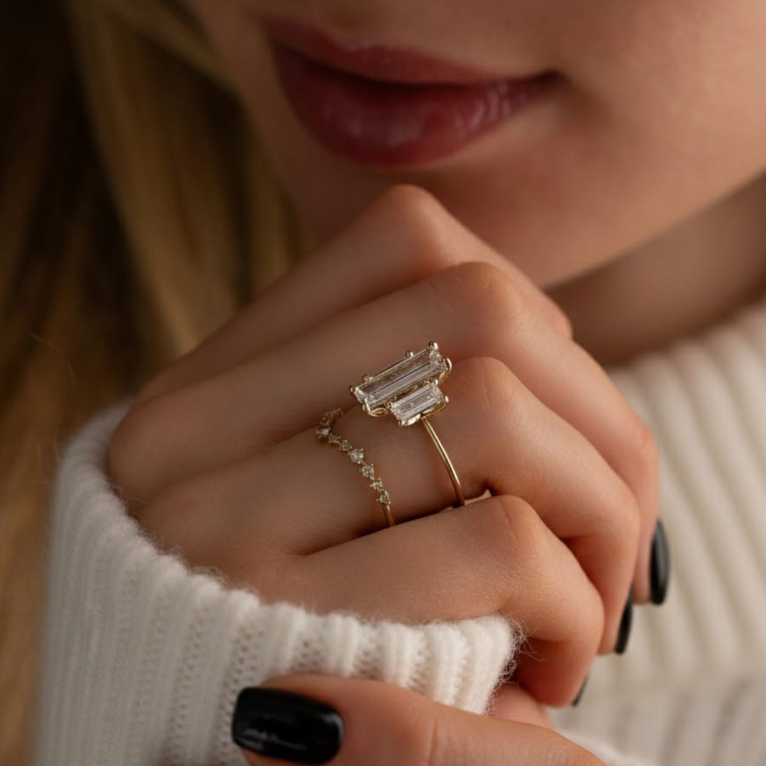 2 Carat Baguette Lab Grown Diamond Ring in 14k Yellow Gold: Minimalist Diamond Engagement Ring