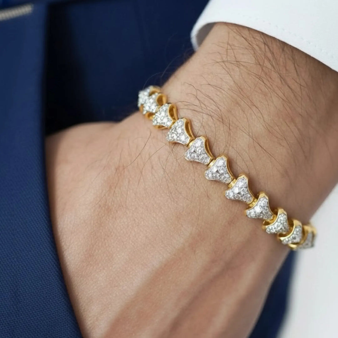 Solid gold pave bracelet for men, 4.90 CT lab-grown round diamond,anniversary gift,designer statement jewelry,white/yellow/rose gold options Jwalin Jewels