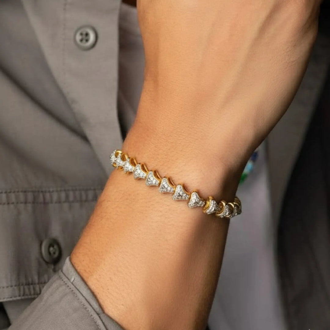 Solid gold pave bracelet for men, 4.90 CT lab-grown round diamond,anniversary gift,designer statement jewelry,white/yellow/rose gold options Jwalin Jewels