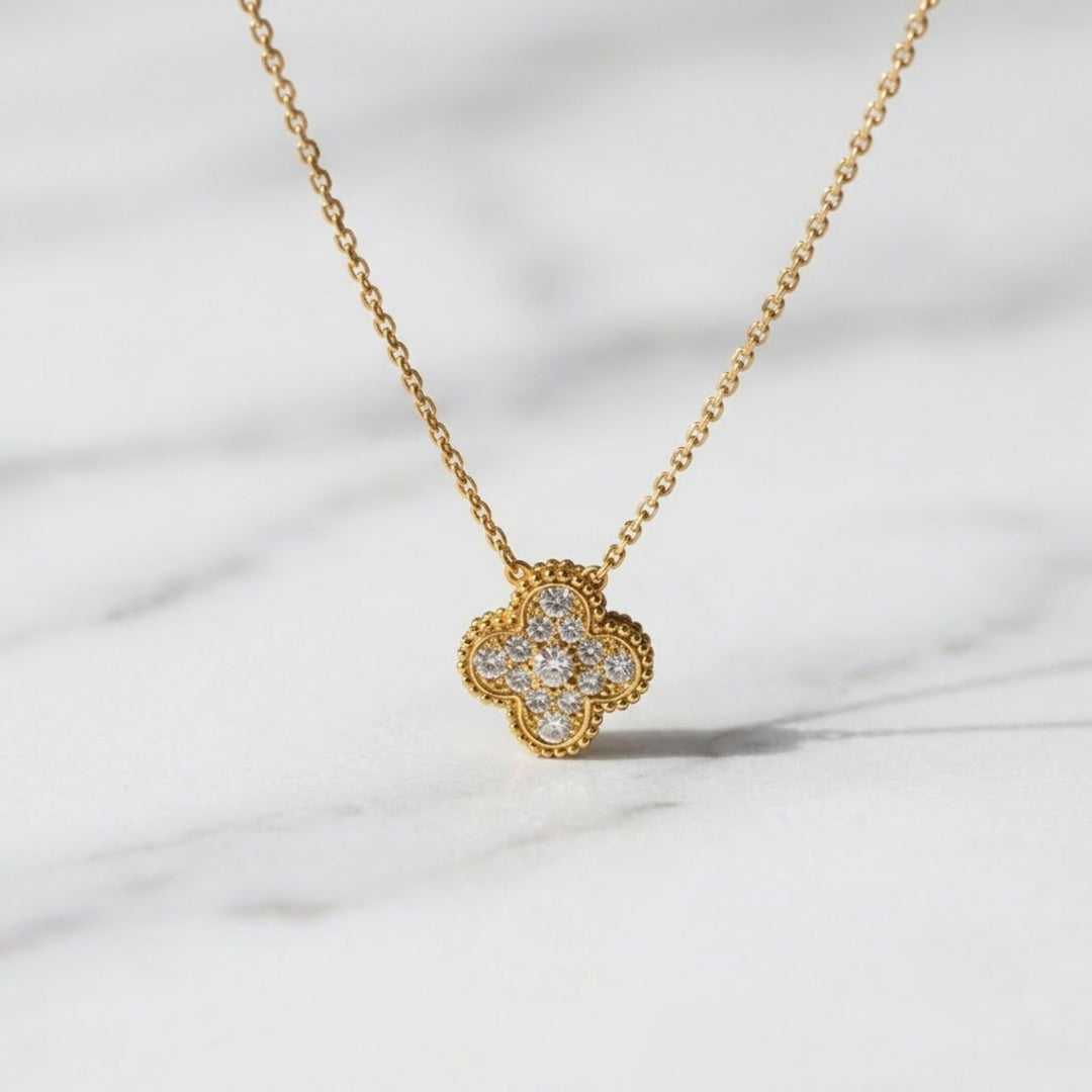 Diamond Clover Necklace, 12 Lab Grown Diamonds, Gold Pendant, Dainty Layering Necklace, Bridesmaid Gift, Delicate Everyday Jewelry