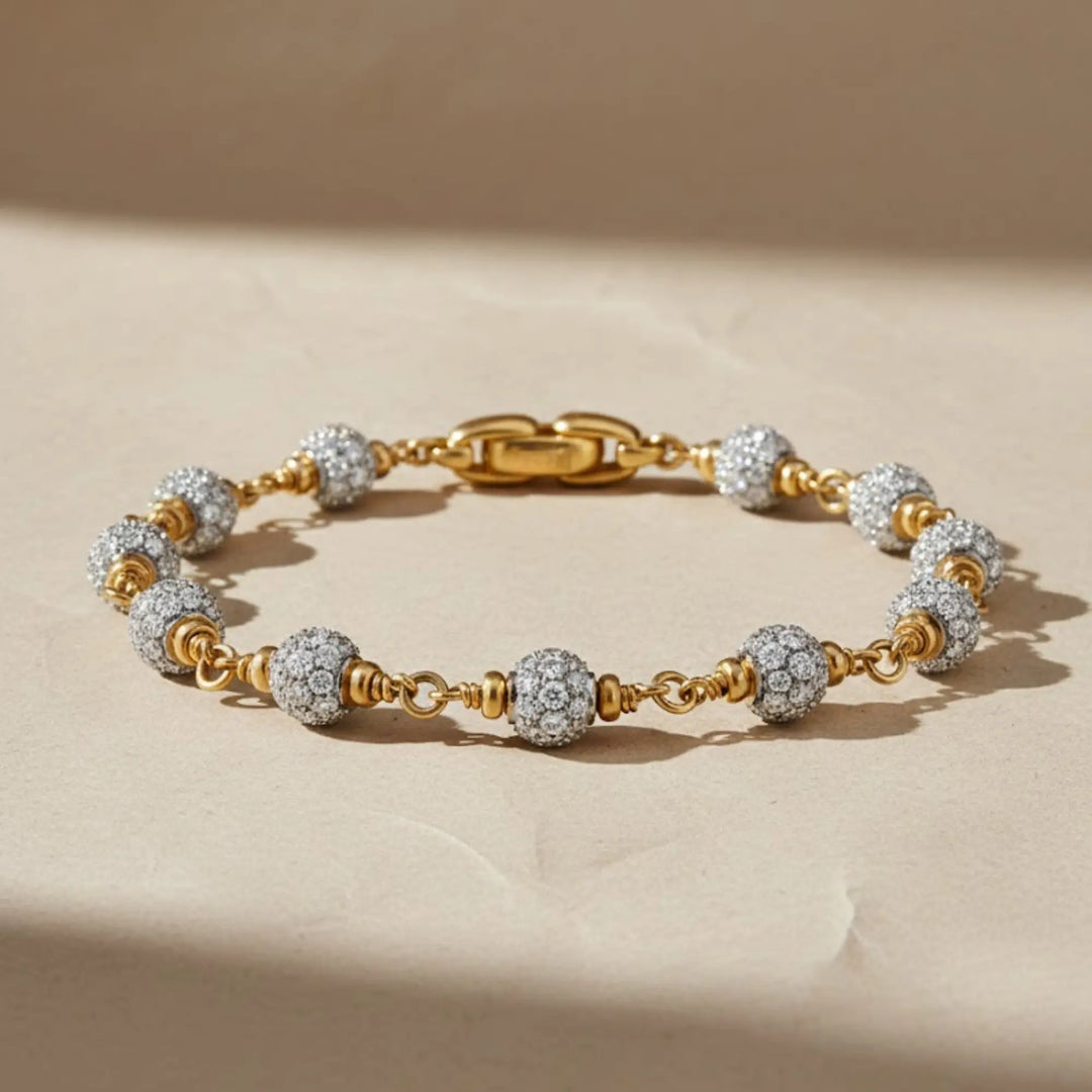 Gold Beaded Bracelet with Pave Lab Grown Diamonds, 14K Gold Jewelry for Men, Gift for Him, Luxury Gold Ball Jewelry, Elegant Gift Idea Jwalin Jewels