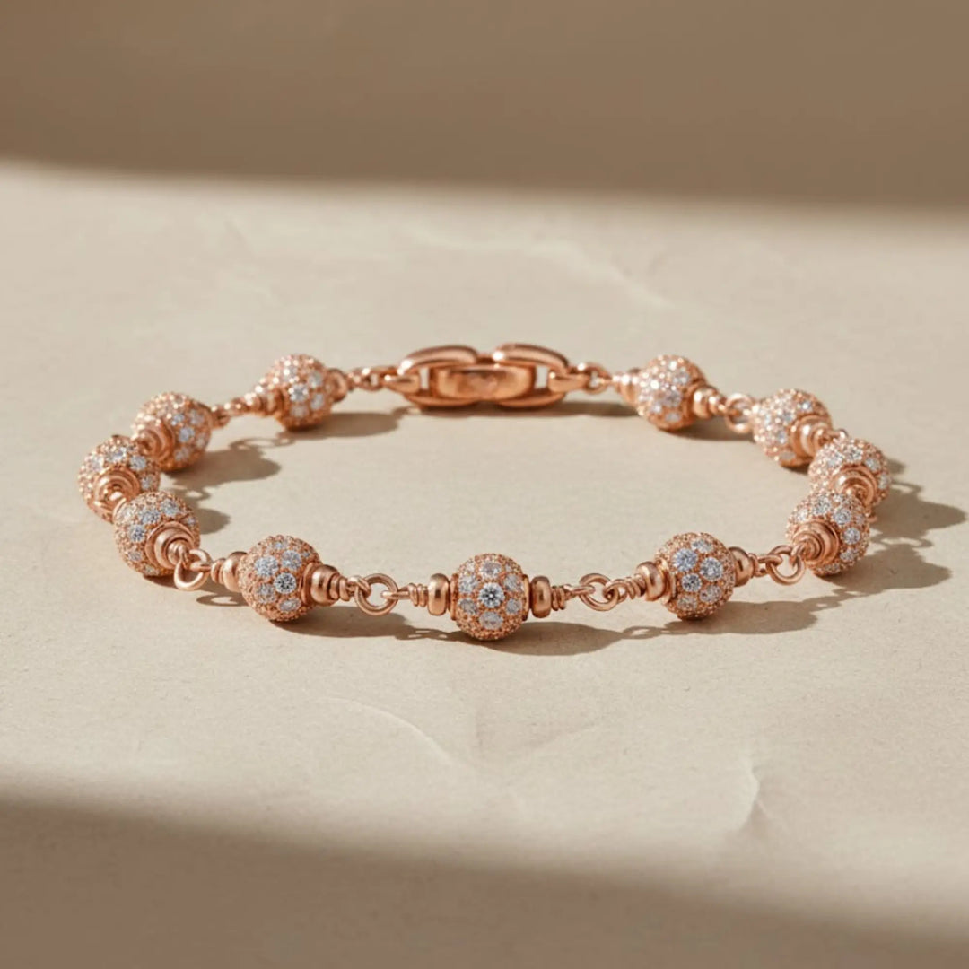 Gold Beaded Bracelet with Pave Lab Grown Diamonds, 14K Gold Jewelry for Men, Gift for Him, Luxury Gold Ball Jewelry, Elegant Gift Idea Jwalin Jewels