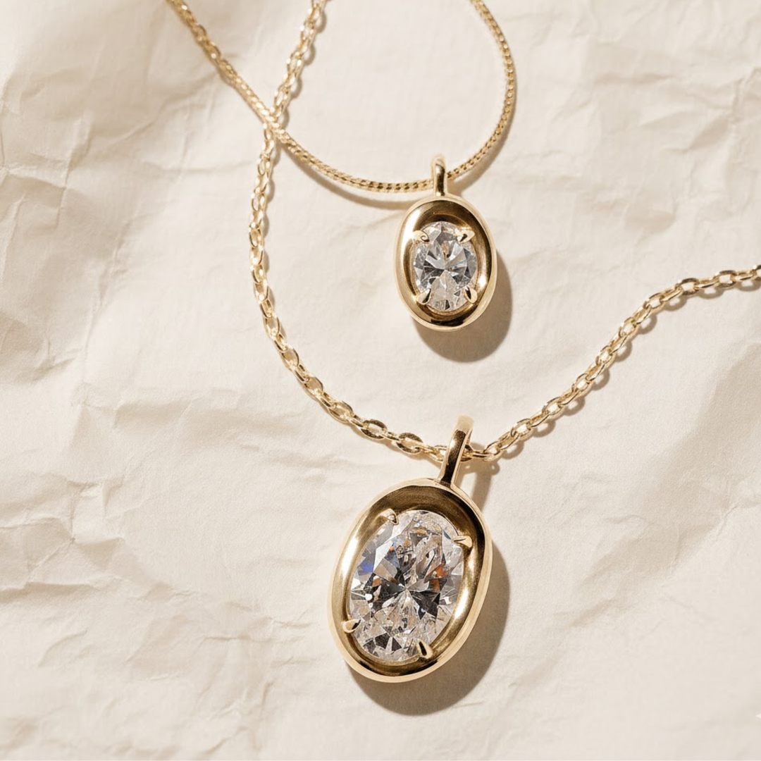 3 Ct Lab Grown Oval Diamond Pendant, 14k Yellow Gold Bezel Necklace