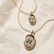 3 Ct Lab Grown Oval Diamond Pendant, 14k Yellow Gold Bezel Necklace