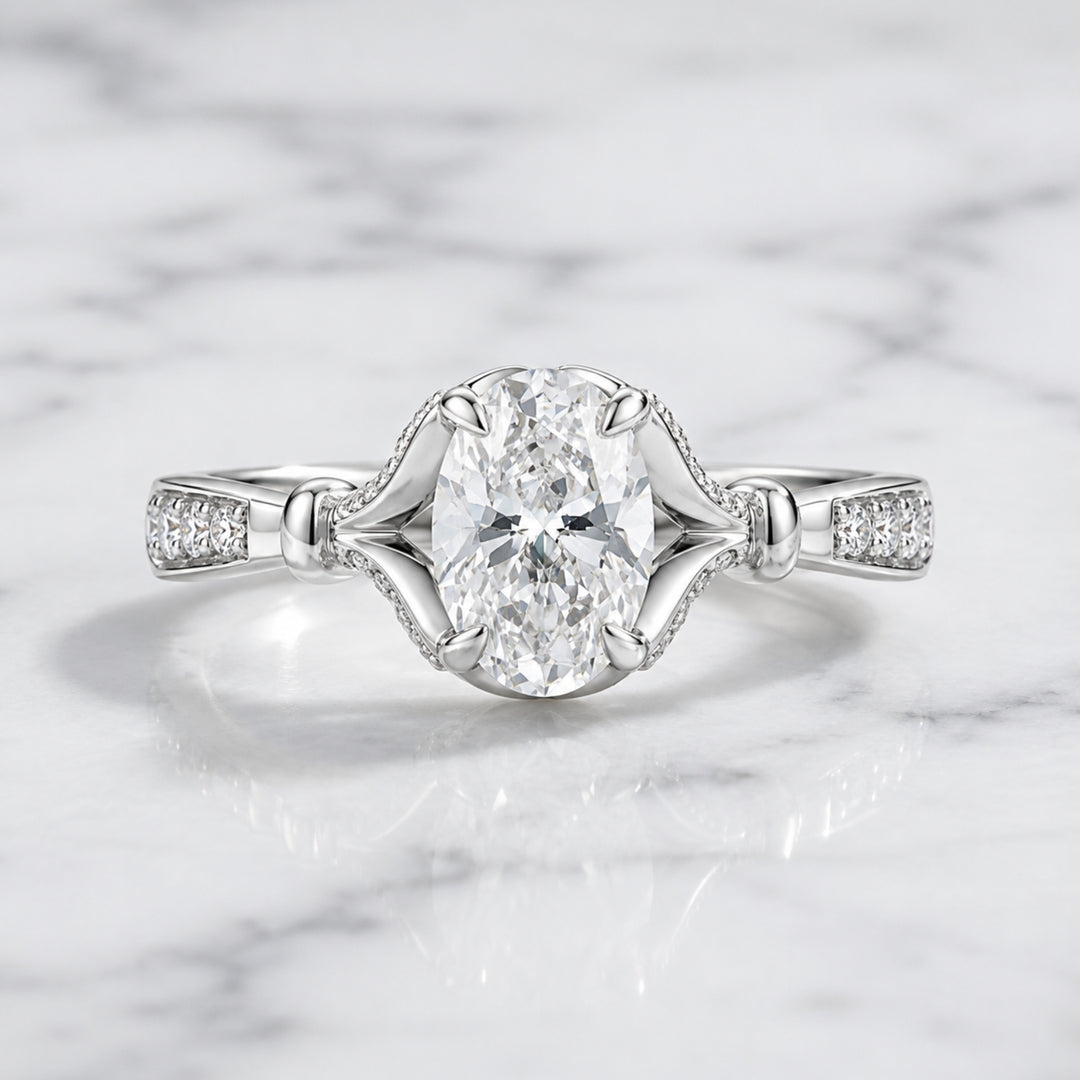 14K Solid Gold 2.25 CT Oval Cut Lab Grown Diamond Engagement Ring
