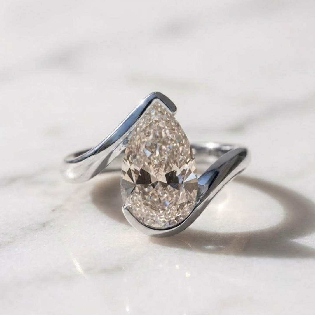Lab Grown Pear Cut Diamond Wrap Ring, 14K Gold Bypass Engagement, Bridal, Anniversary Gift, VS+ F+ Clarity, SGL & IGI Certified