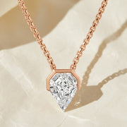 Solitaire Shield Diamond Pendant Necklace 14k White Gold, Diamond Profile 0.75 Carat, F+ Color, tension bead, IGI certified