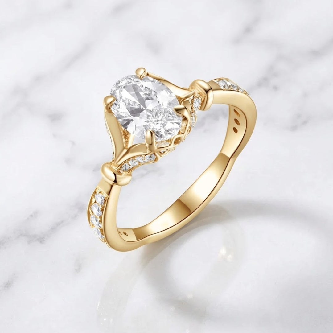 14K Solid Gold 2.25 CT Oval Cut Lab Grown Diamond Engagement Ring