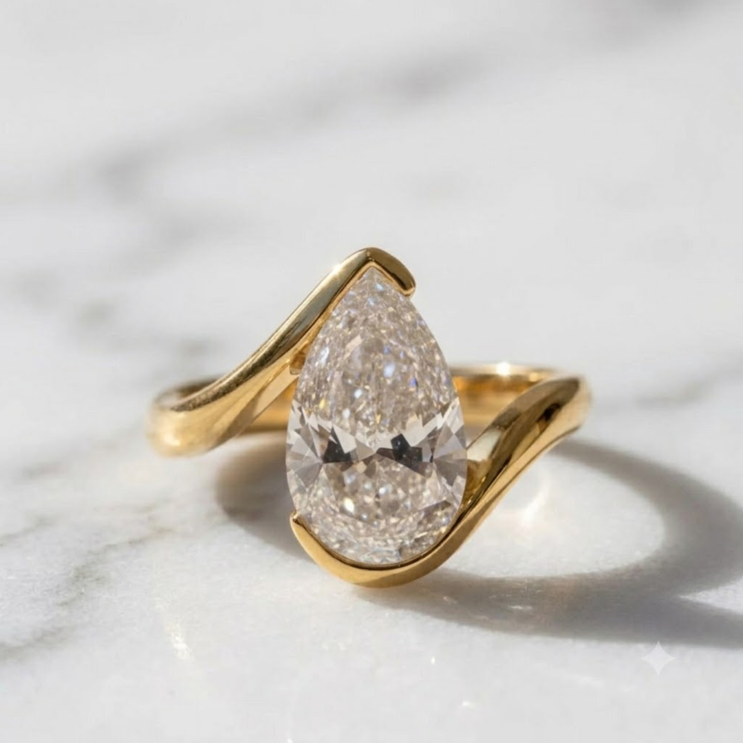 Lab Grown Pear Cut Diamond Wrap Ring, 14K Gold Bypass Engagement, Bridal, Anniversary Gift, VS+ F+ Clarity, SGL & IGI Certified