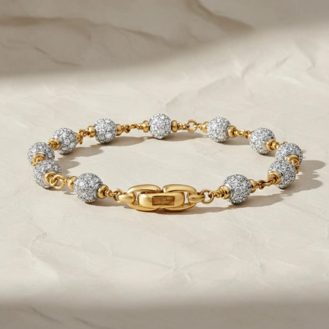 Gold Beaded Bracelet with Pave Lab Grown Diamonds, 14K Gold Jewelry for Men, Gift for Him, Luxury Gold Ball Jewelry, Elegant Gift Idea Jwalin Jewels