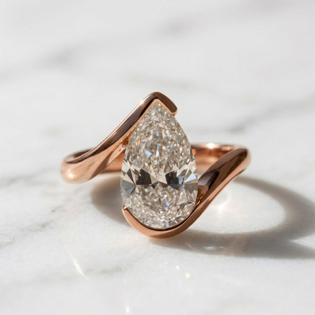 Lab Grown Pear Cut Diamond Wrap Ring, 14K Gold Bypass Engagement, Bridal, Anniversary Gift, VS+ F+ Clarity, SGL & IGI Certified