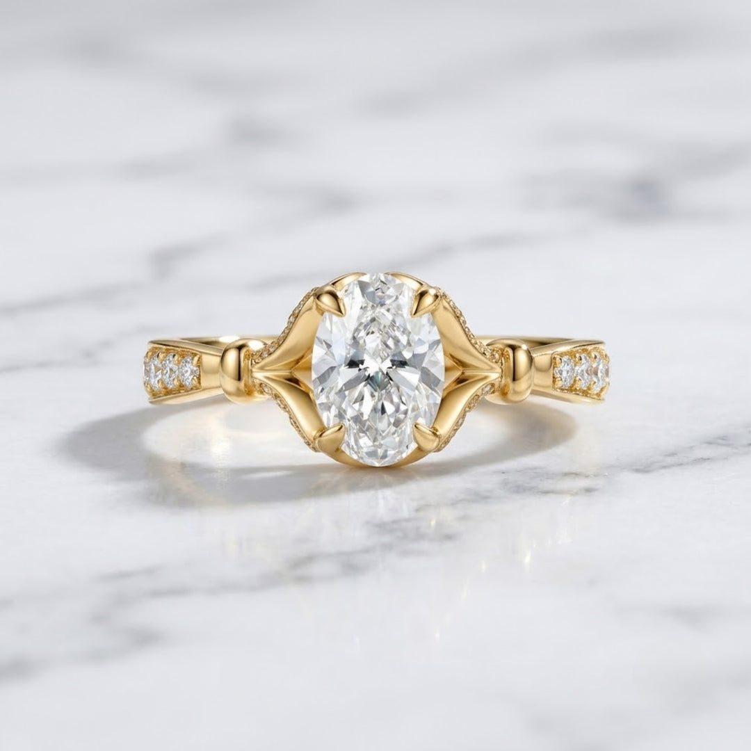 14K Solid Gold 2.25 CT Oval Cut Lab Grown Diamond Engagement Ring