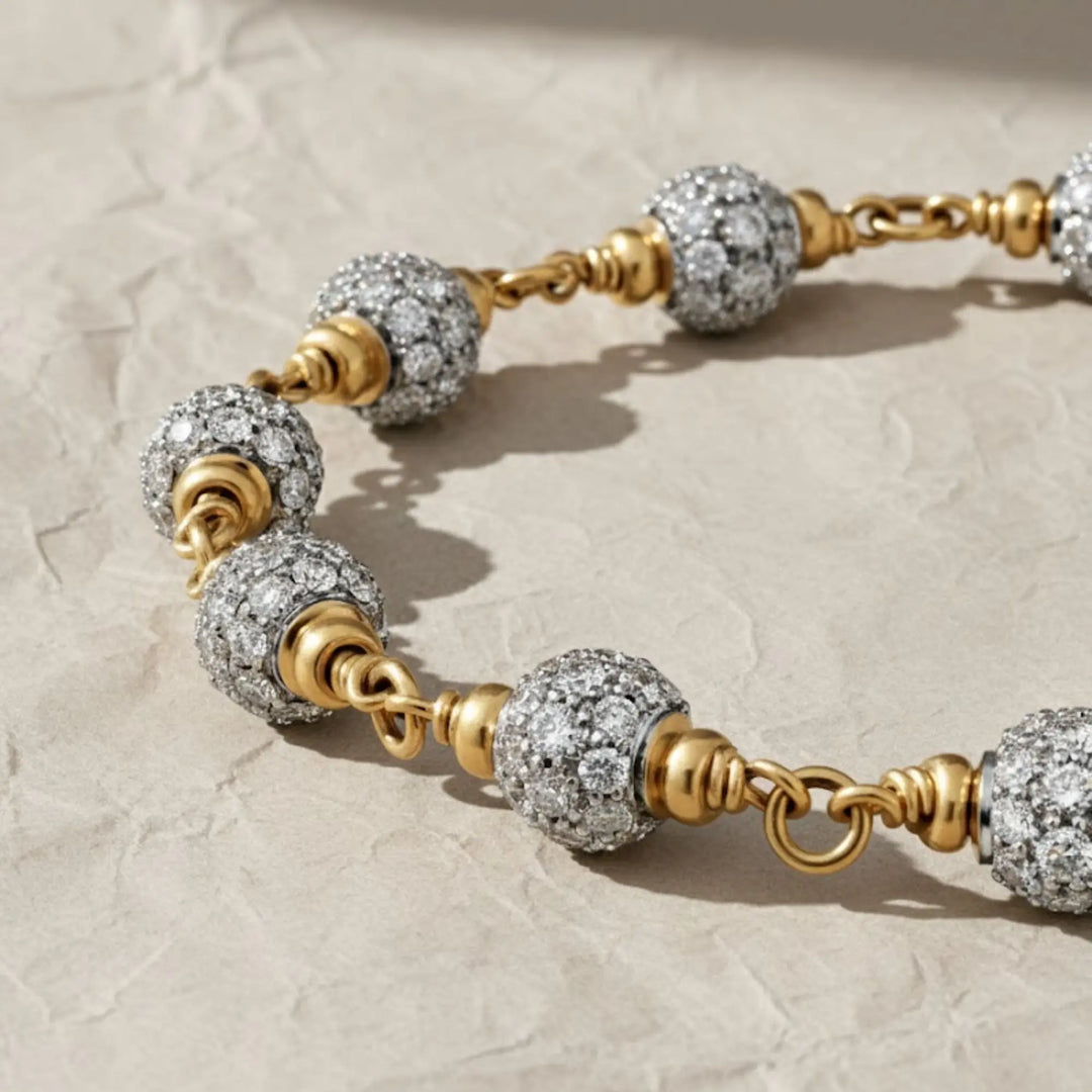 Gold Beaded Bracelet with Pave Lab Grown Diamonds, 14K Gold Jewelry for Men, Gift for Him, Luxury Gold Ball Jewelry, Elegant Gift Idea Jwalin Jewels