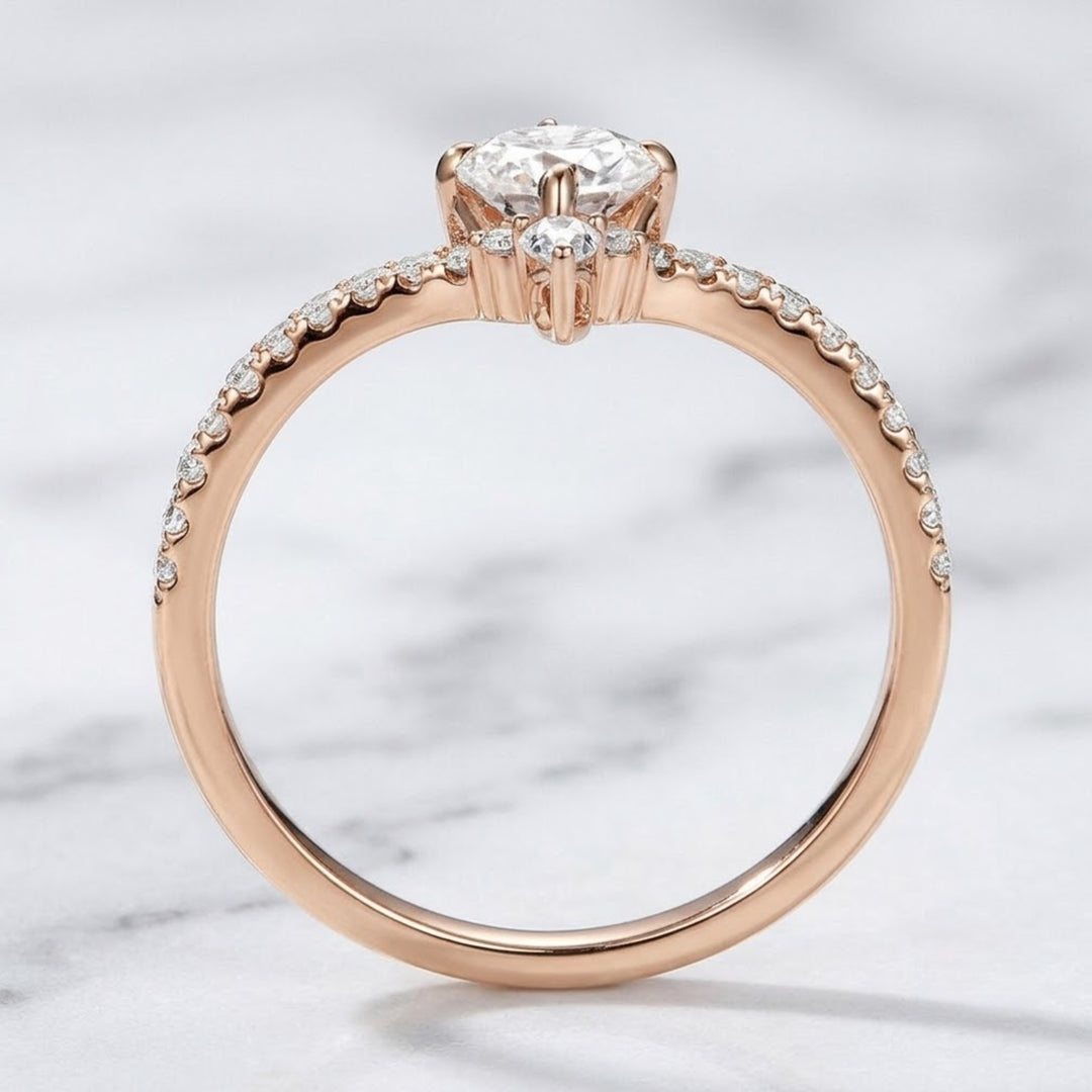 18K Solid Gold Round & Pear Lab Grown Diamond Toi et Moi Ring