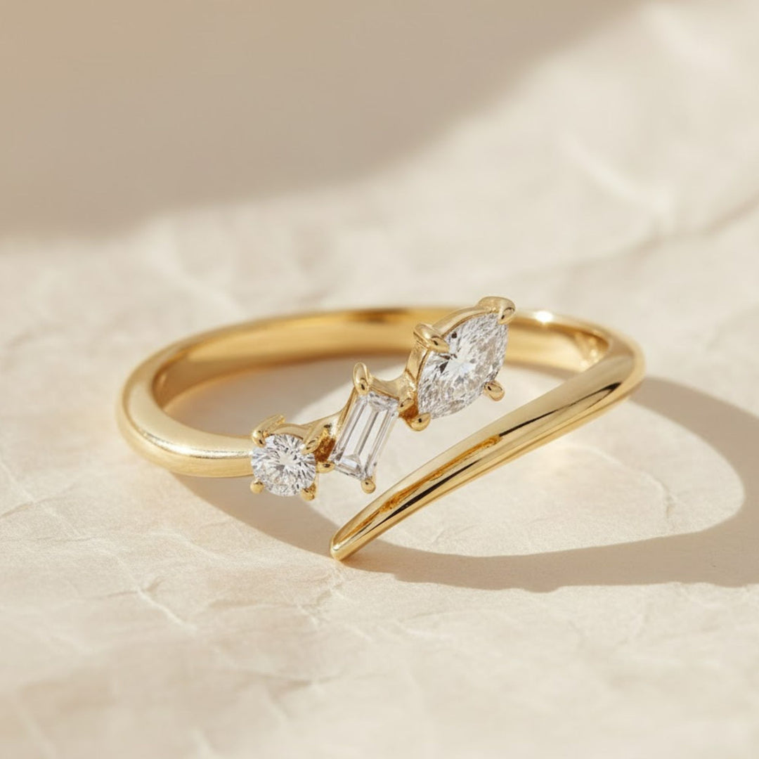 Diamond Wrap Ring, Prong Set Diamond Open Ring, Minimal Wrap Ring for Women, Gift for Her, Anniversary Ring, Stacking ring