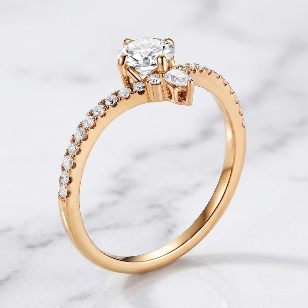 18K Solid Gold Round & Pear Lab Grown Diamond Toi et Moi Ring