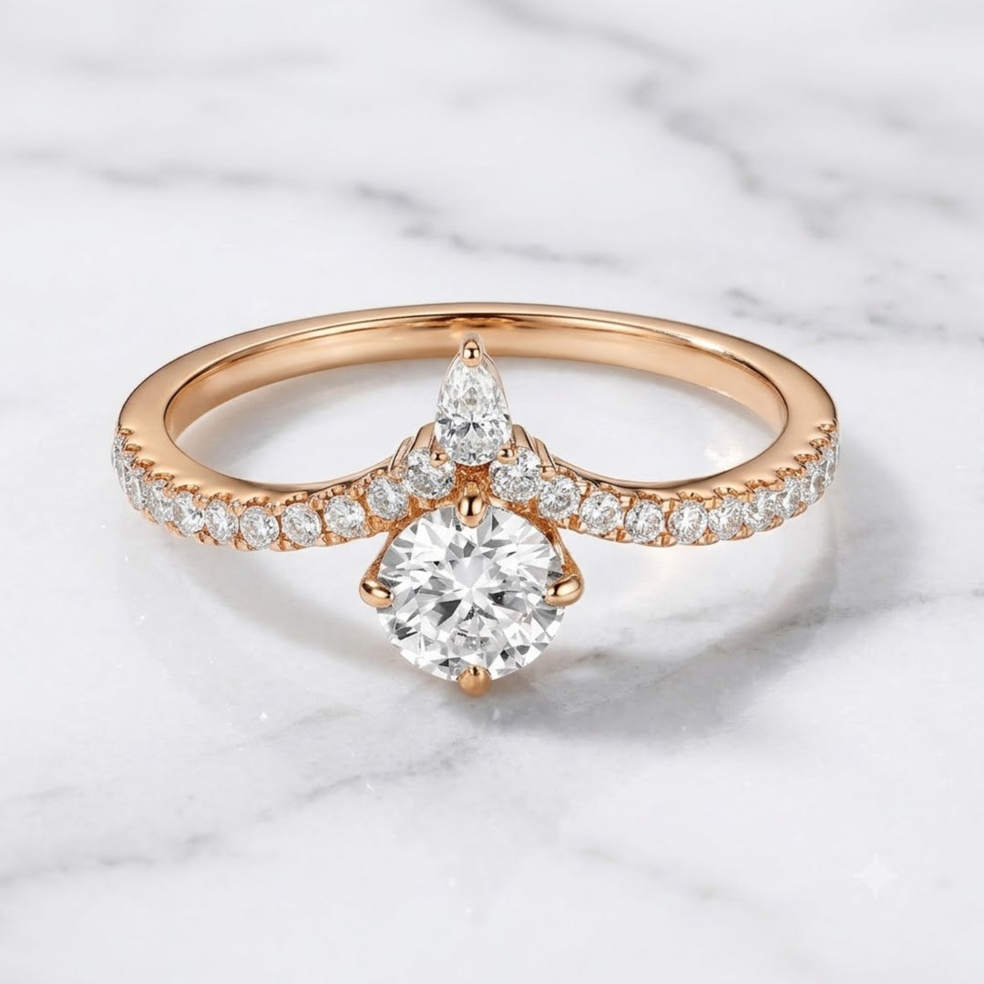 18K Solid Gold Round & Pear Lab Grown Diamond Toi et Moi Ring