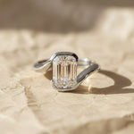 Load image into Gallery viewer, Lab Grown Emerald Cut Diamond Ring, 2.00ct F+ VS+ Certified Bezel Set Gold Band,Romantic Anniversary Gift for Wife, Modern Women's Gold Ring