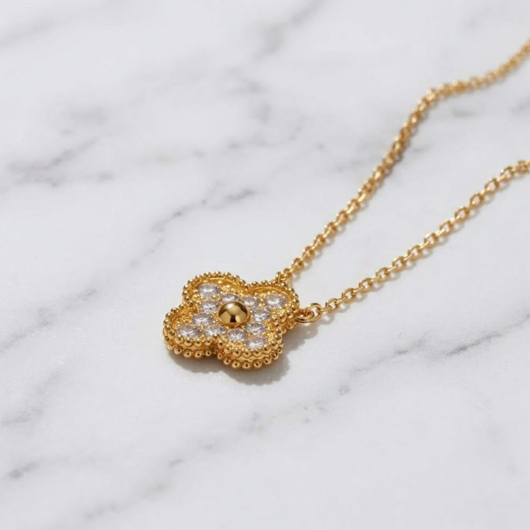 Diamond Clover Necklace, 12 Lab Grown Diamonds, Gold Pendant, Dainty Layering Necklace, Bridesmaid Gift, Delicate Everyday Jewelry