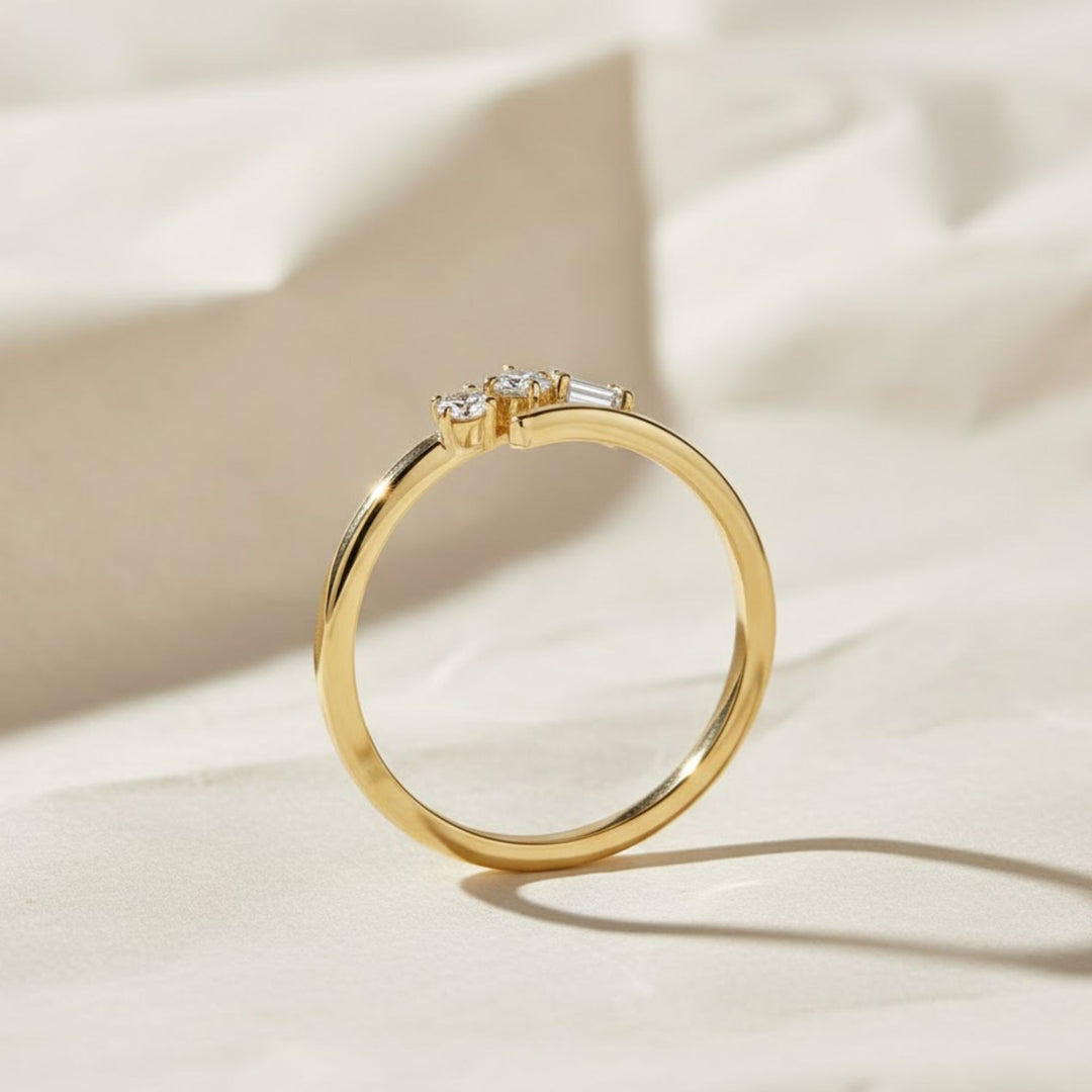 Diamond Wrap Ring, Prong Set Diamond Open Ring, Minimal Wrap Ring for Women, Gift for Her, Anniversary Ring, Stacking ring