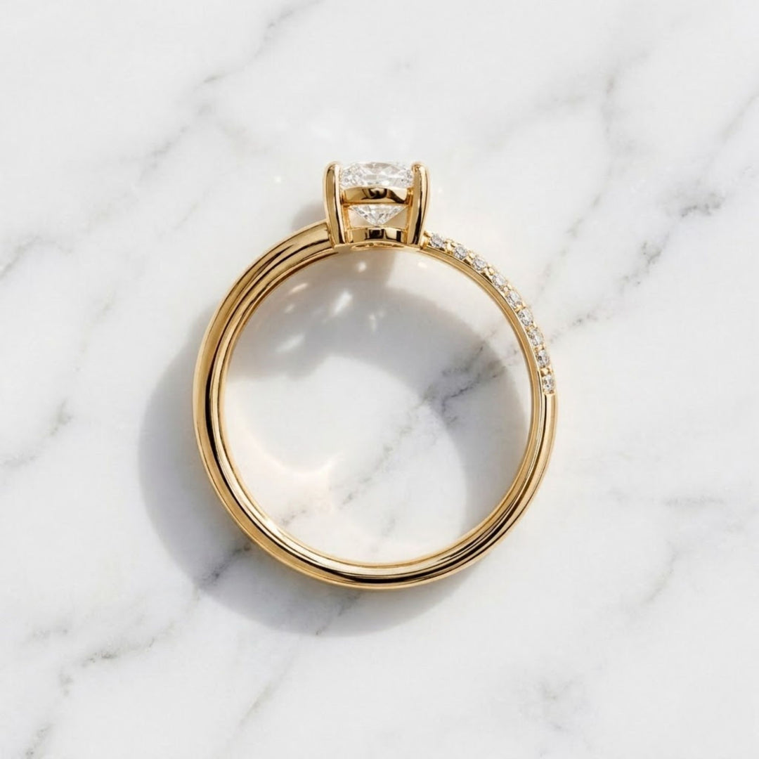 Lab Grown Oval & Round Diamond Engagement Ring, 14K Solid Gold, Bypass Style, Certified, Women's Wedding or Promise Ring