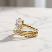 Lab Grown Oval & Round Diamond Engagement Ring, 14K Solid Gold, Bypass Style, Certified, Women's Wedding or Promise Ring