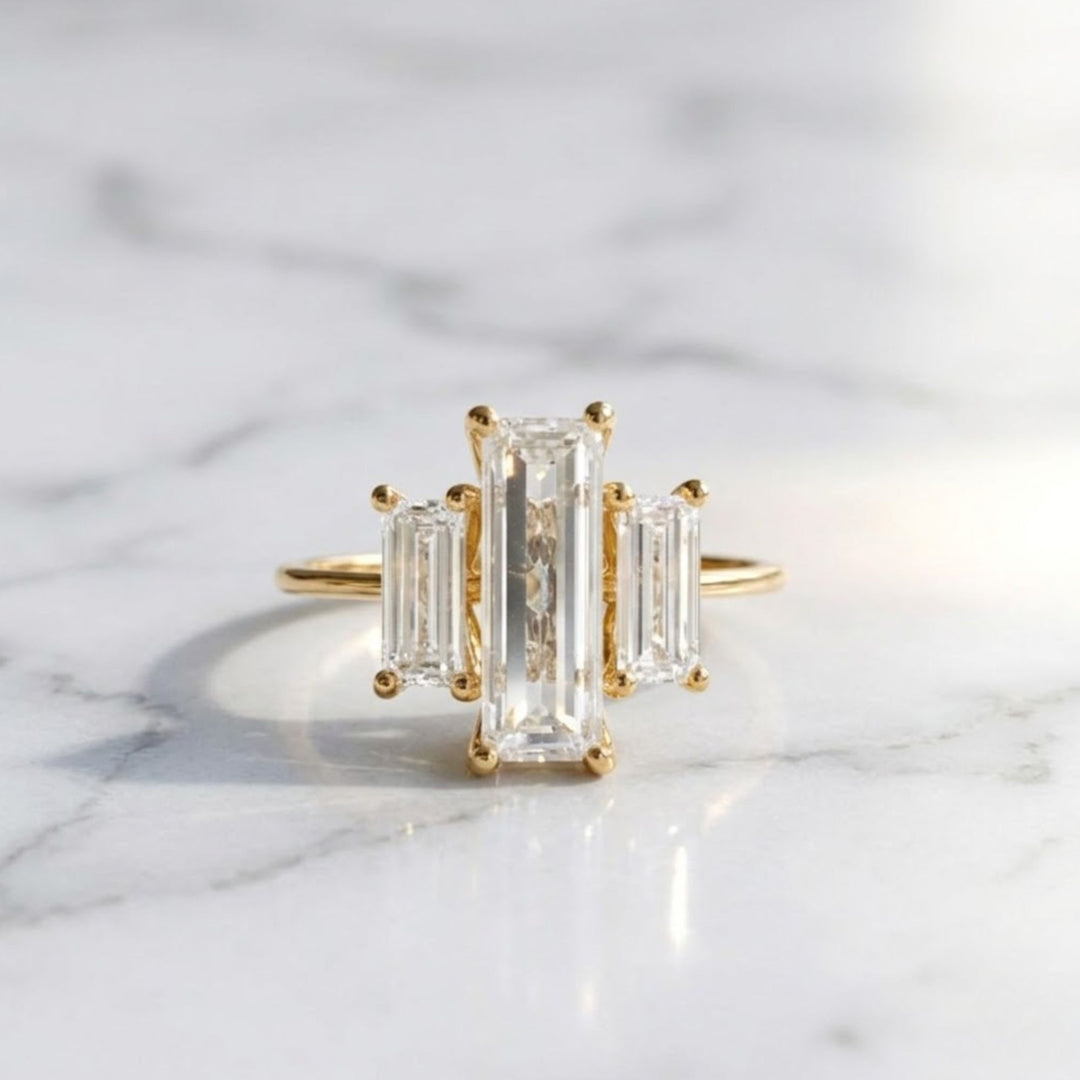 2 Carat Baguette Lab Grown Diamond Ring in 14k Yellow Gold: Minimalist Diamond Engagement Ring