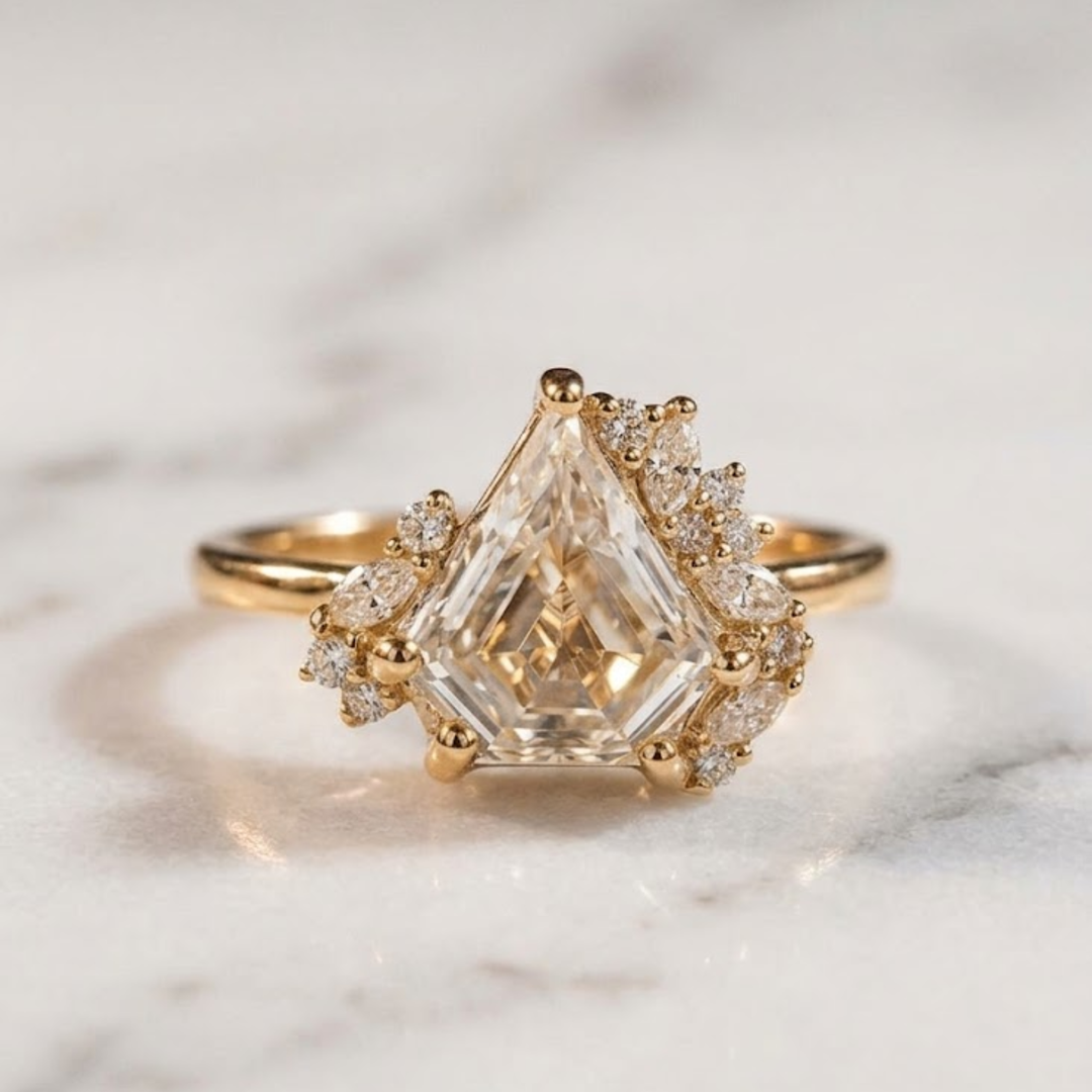 Lab Diamond Kite Cluster Ring, Shield Cut Engagement Ring, Celestial Diamond Ring, Unique Bridal Ring Gold, Engagement Ring, Gift For Her