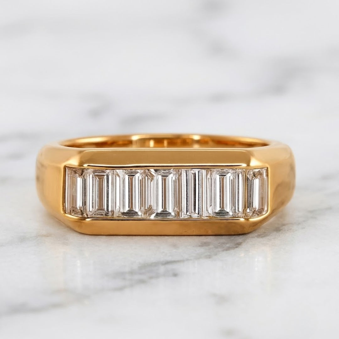 1.28 CT Baguette Cut Diamond Eternity Band, Modern Bezel Set Gold Wedding Ring 14KT Gold
