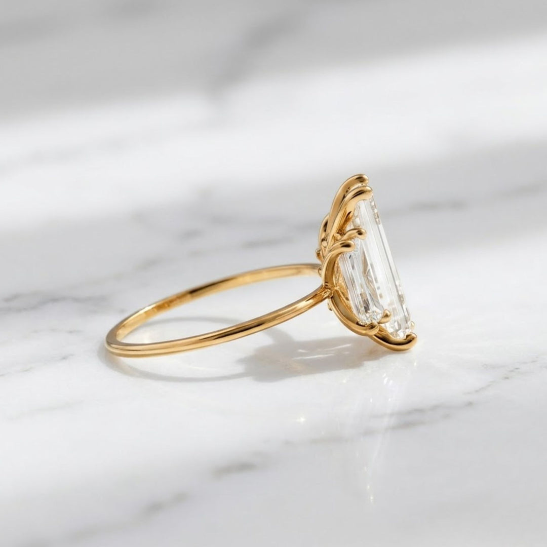 2 Carat Baguette Lab Grown Diamond Ring in 14k Yellow Gold: Minimalist Diamond Engagement Ring