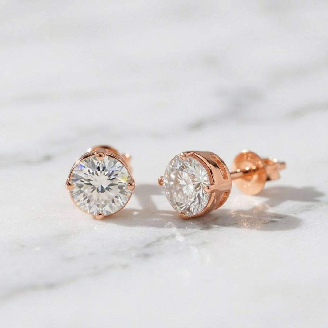 14K Gold Lab Grown Diamond Earrings Stud, Screw Back Round Cut, 2.00 CT, Diamond Tester Approved Minimalist Jewelry