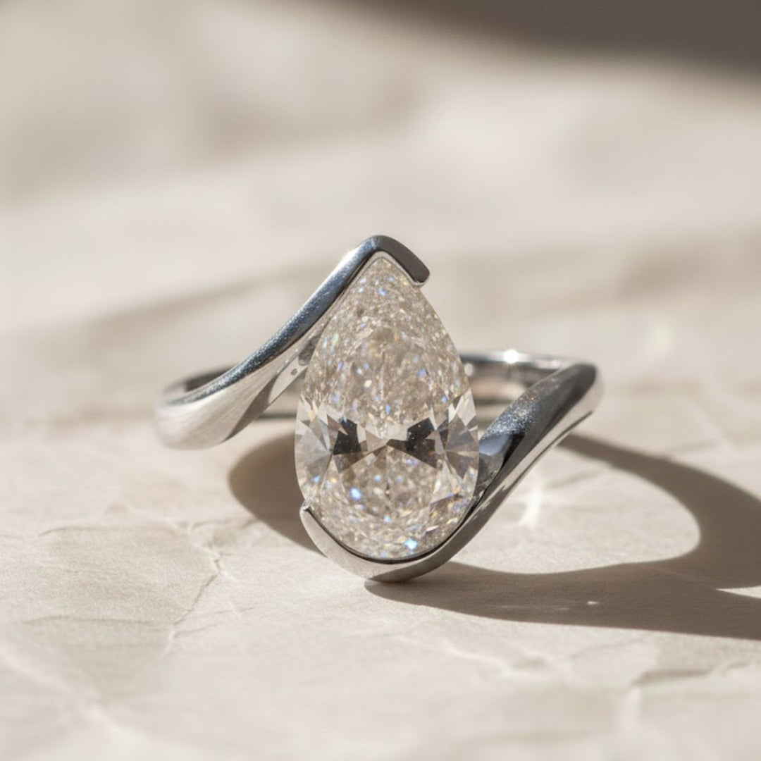 Lab Grown Pear Cut Diamond Wrap Ring, 14K Gold Bypass Engagement, Bridal, Anniversary Gift, VS+ F+ Clarity, SGL & IGI Certified