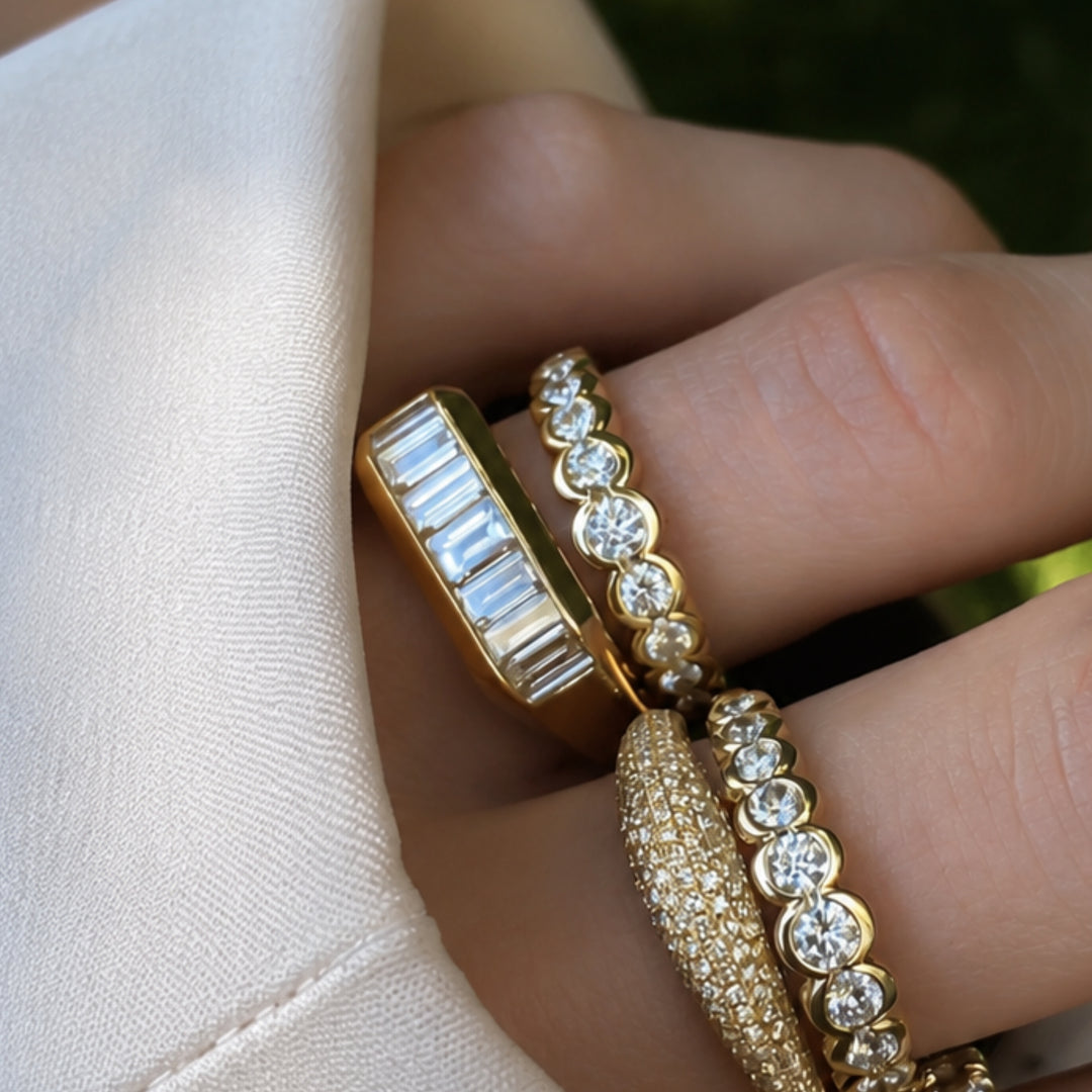 1.28 CT Baguette Cut Diamond Eternity Band, Modern Bezel Set Gold Wedding Ring 14KT Gold