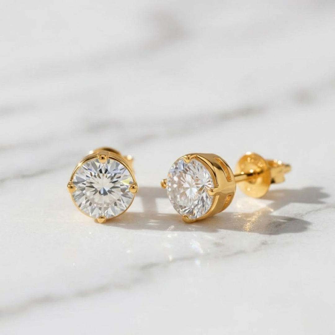 14K Gold Lab Grown Diamond Earrings Stud, Screw Back Round Cut, 2.00 CT, Diamond Tester Approved Minimalist Jewelry