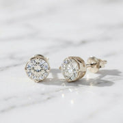 14K Gold Lab Grown Diamond Earrings Stud, Screw Back Round Cut, 2.00 CT, Diamond Tester Approved Minimalist Jewelry