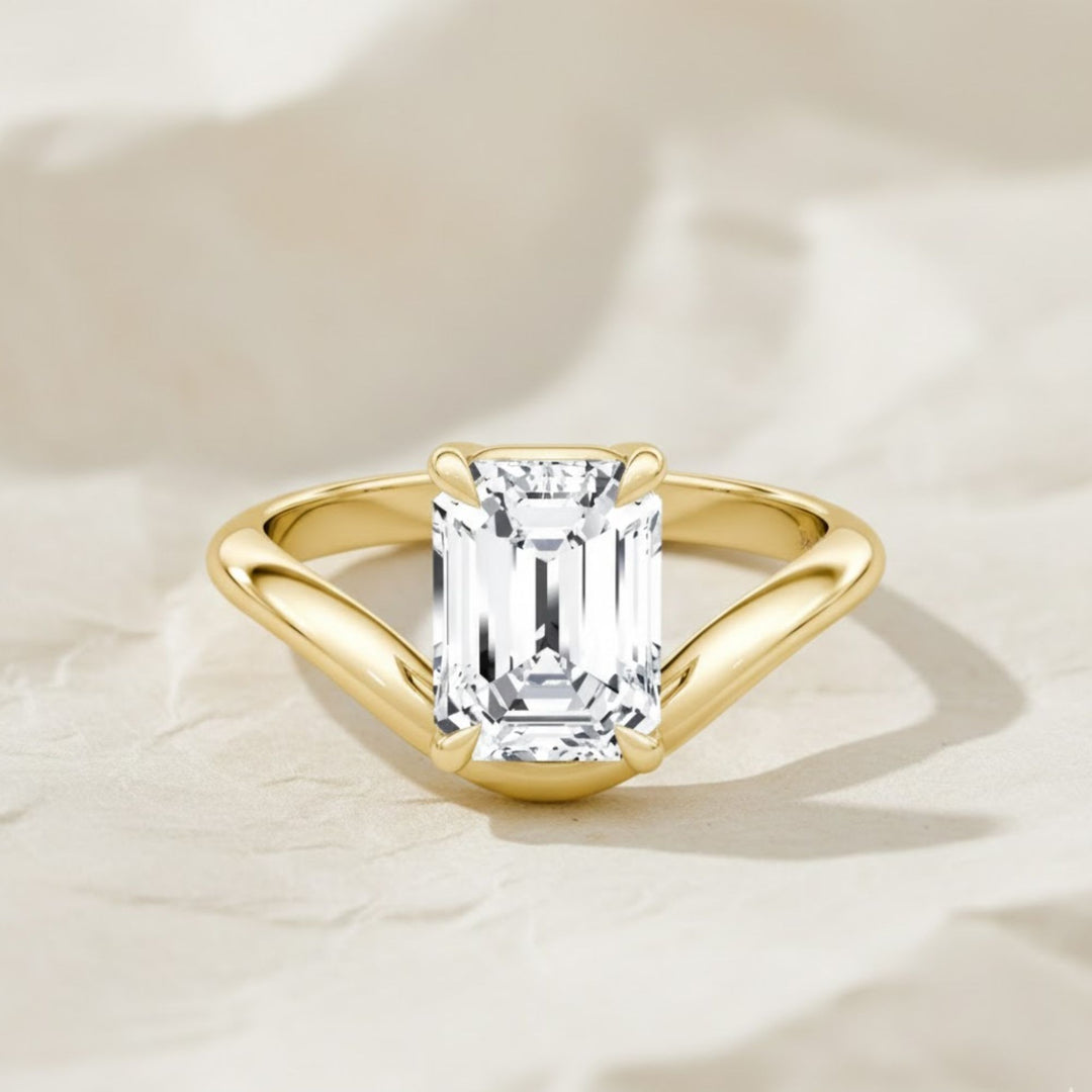 Lab Grown Diamond Ring/ IGI Certified Emerald Cut Diamond Engagement Ring/ Solid 14K Gold Ring