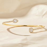 14k Round Diamond Cuff Bracelet 0.15 ctw / Stackable Diamond Bracelet Last Minute Gift