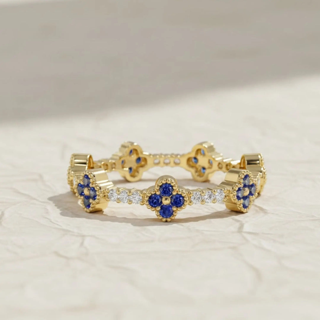 Sapphire Ring / 14k Full Eternity Sapphire and Diamond Ring / Stacking Ring / Sapphire Stackable Ring / September Birthstone Birthday Gift Jwalin Jewels