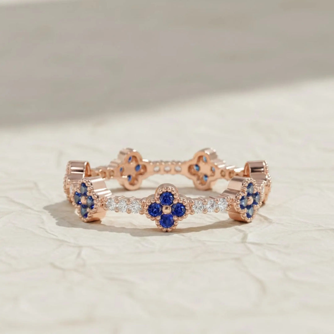 Sapphire Ring / 14k Full Eternity Sapphire and Diamond Ring / Stacking Ring / Sapphire Stackable Ring / September Birthstone Birthday Gift Jwalin Jewels