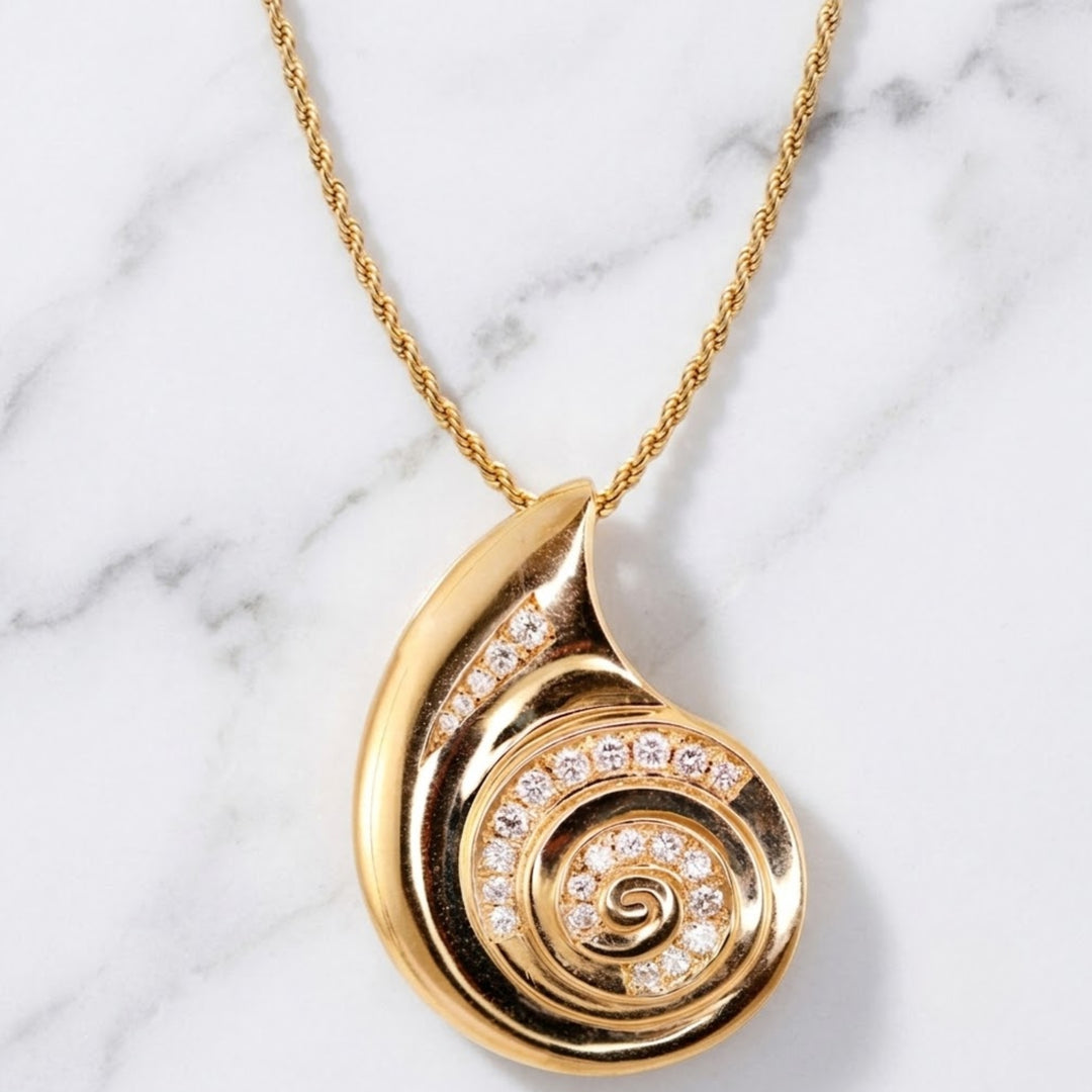 0.66CTW Natural Diamond Spiral Shell Pendant Necklace