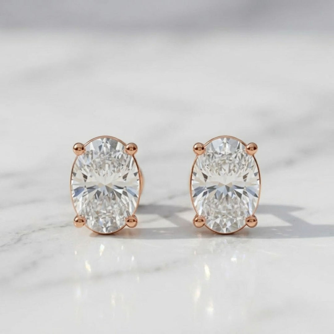 Oval-Cut Lab Grown Diamond Stud Earrings/ 14K White Gold Solitaire Dainty Studs For Women/ IGI Certified Diamond Bridal Stud Earrings