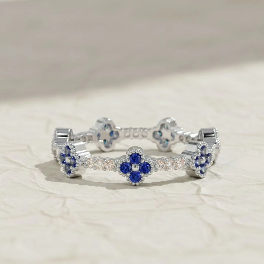 Sapphire Ring / 14k Full Eternity Sapphire and Diamond Ring / Stacking Ring / Sapphire Stackable Ring / September Birthstone Birthday Gift Jwalin Jewels