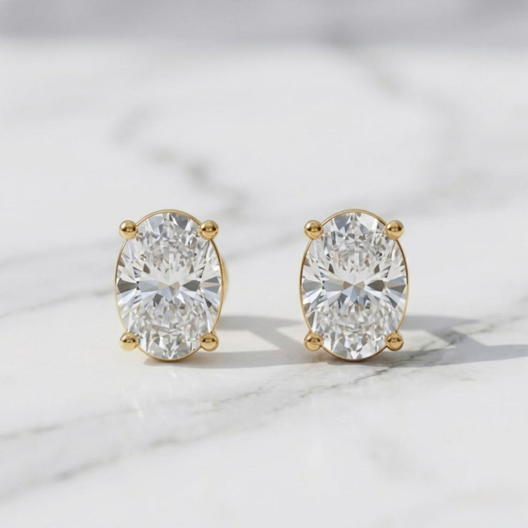 Oval-Cut Lab Grown Diamond Stud Earrings/ 14K White Gold Solitaire Dainty Studs For Women/ IGI Certified Diamond Bridal Stud Earrings