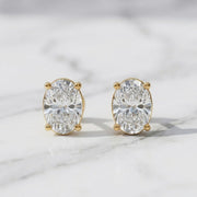 Oval-Cut Lab Grown Diamond Stud Earrings/ 14K White Gold Solitaire Dainty Studs For Women/ IGI Certified Diamond Bridal Stud Earrings