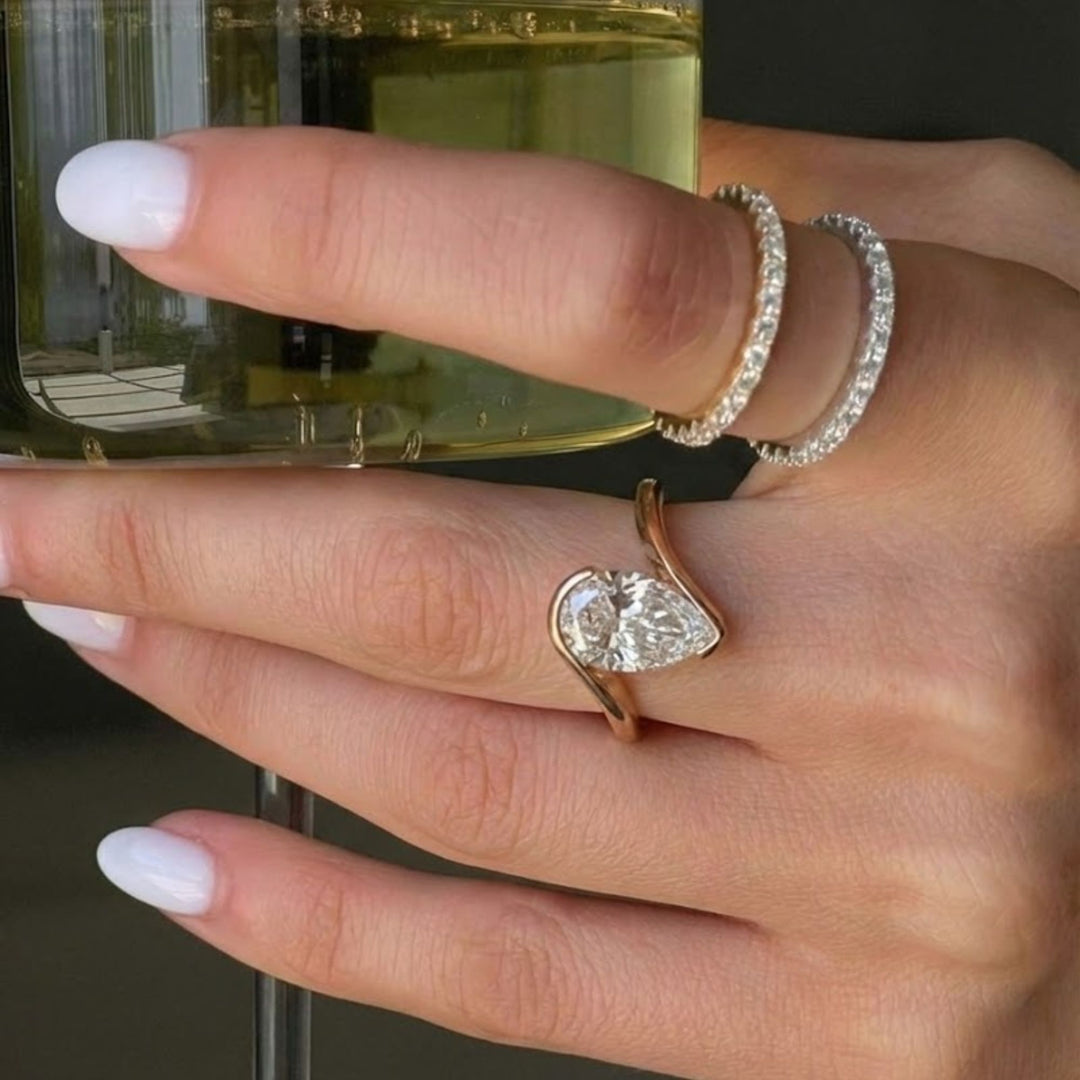 Lab Grown Pear Cut Diamond Wrap Ring, 14K Gold Bypass Engagement, Bridal, Anniversary Gift, VS+ F+ Clarity, SGL & IGI Certified